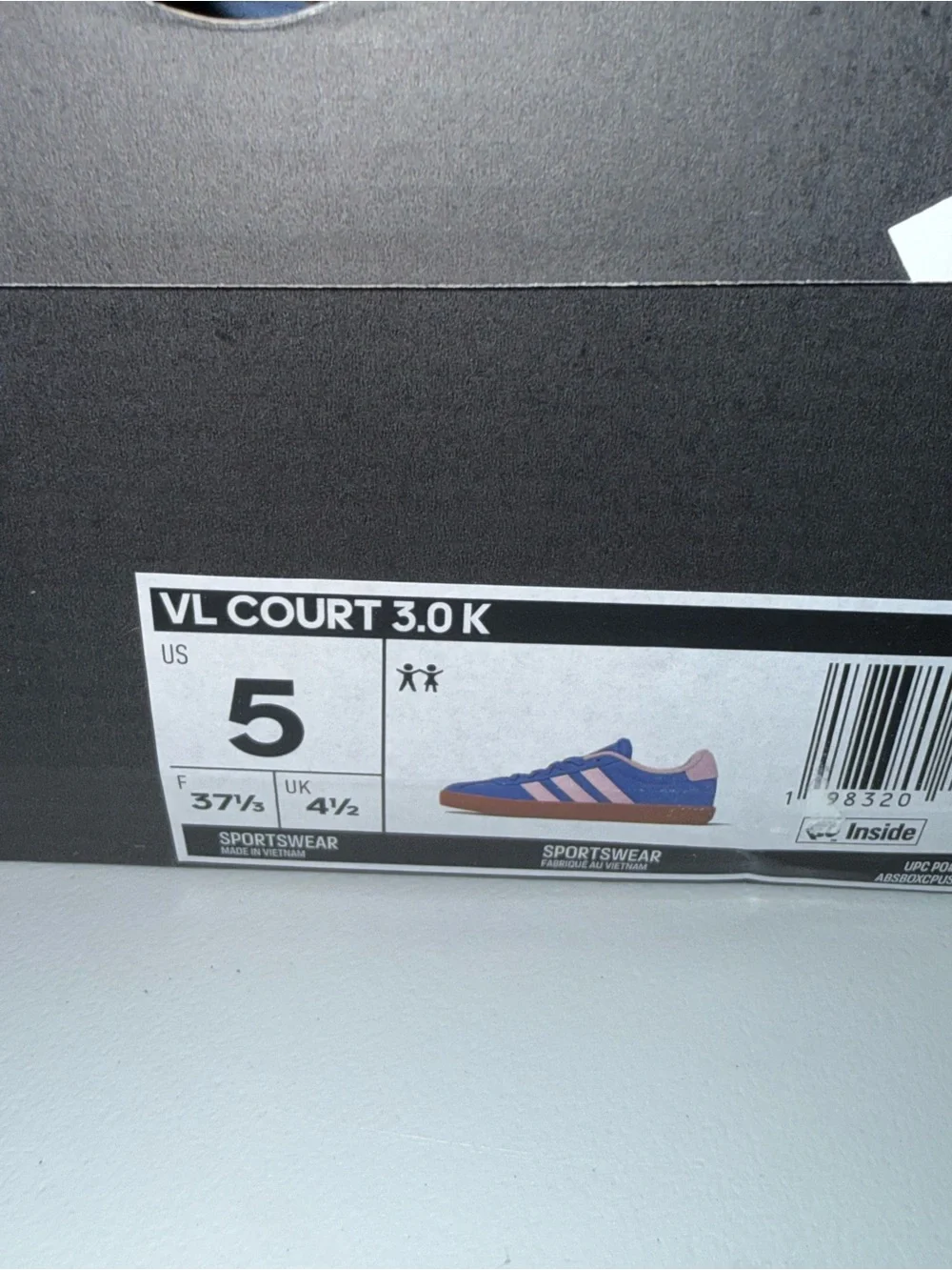 adidas VL Court 3.0 Blue Suede Sneakers w/ Pink Stripes & Gum Sole, Size 5Y NWT